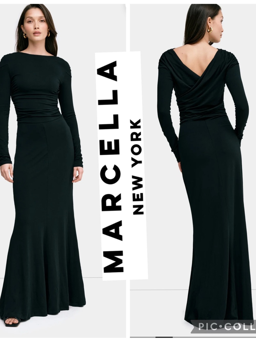 NWT Marcella NYC Black European Jersey Maxi Sustainable Tilden Dress Stretch S
